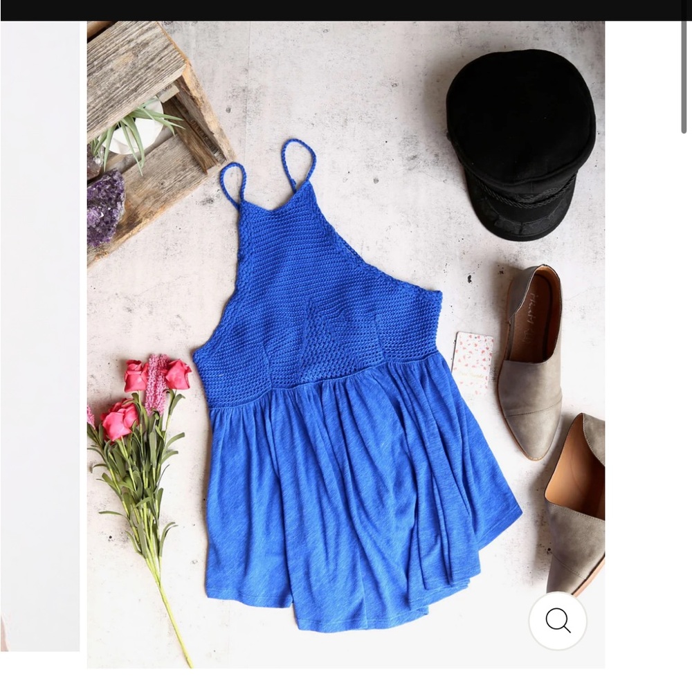 Free People Road Trip Crochet Tank Top. Cobalt Blue size SMALL